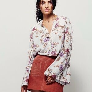 Free People Easy Girl Tunic Top Gray Floral